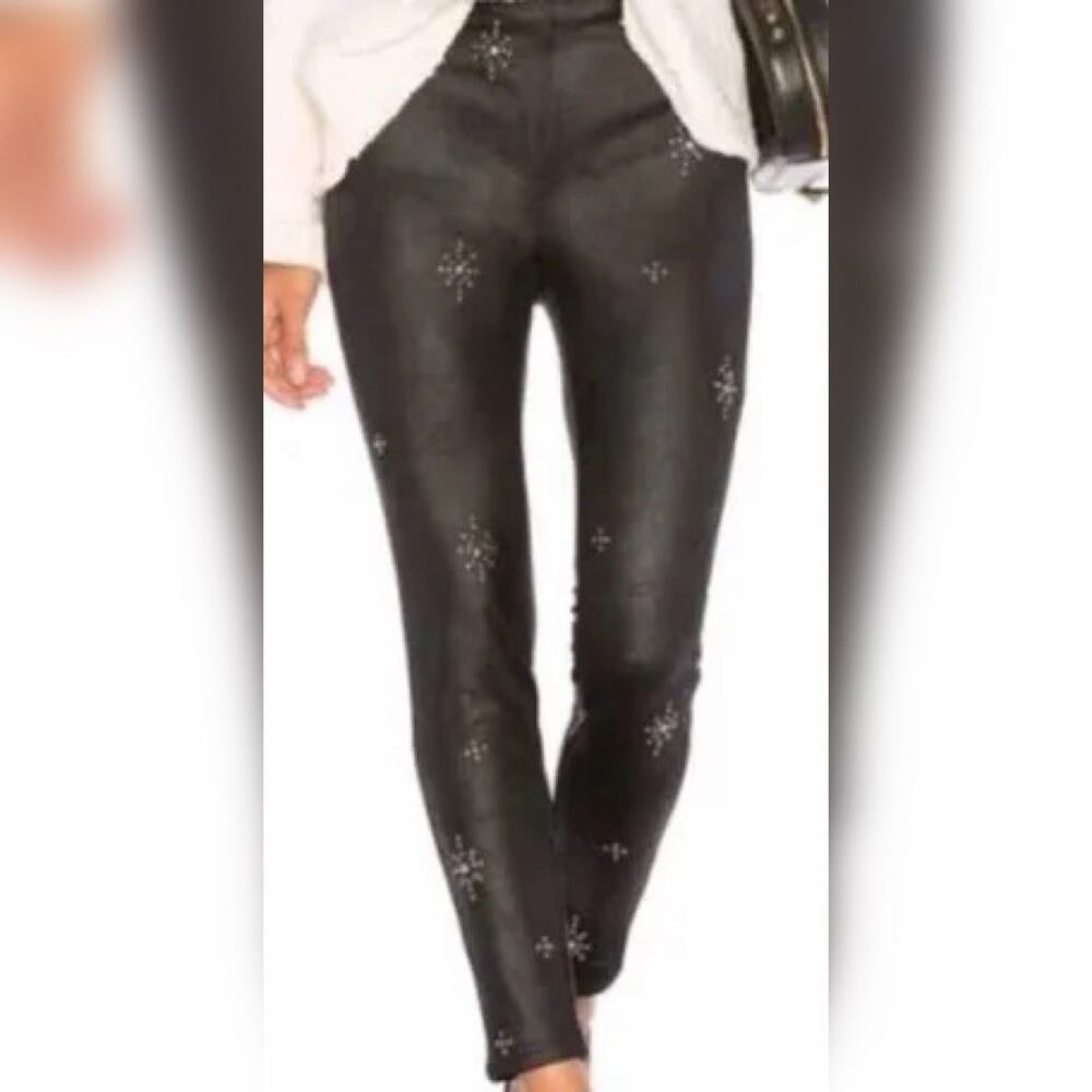 Free People $128 Jeans Pants Size 30 Vegan Skinny Fit Black Embellished Black